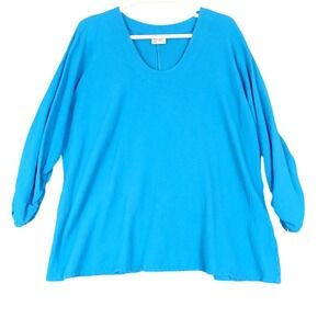 Oh‎ My Gauze Womens Artic Blue Cotton 3/4 Sleeve V-Neck Tunic Top